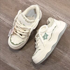 Women's White and Green Sneakers